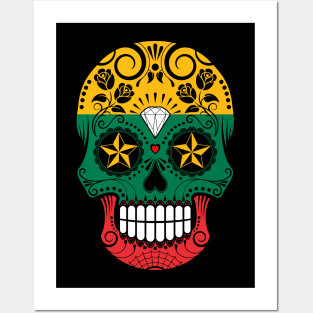 Lithuanian Flag Sugar Skull with Roses Posters and Art